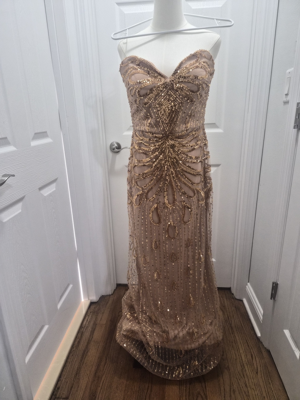 Fashion Nova Gold Sequin Backless Strapless Gown